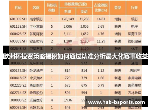 欧洲杯投资策略揭秘如何通过精准分析最大化赛事收益